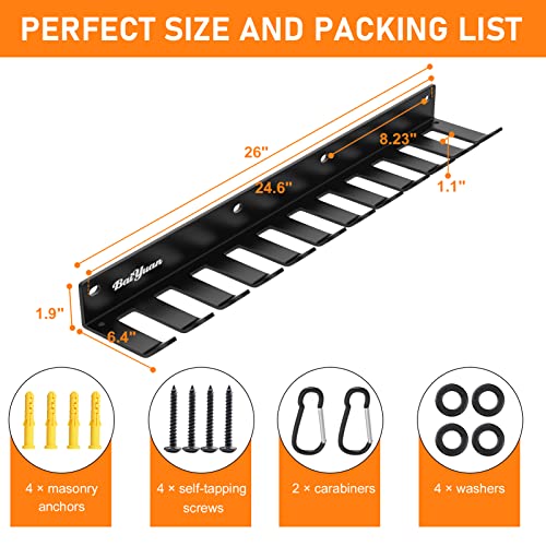 Home Gym Storage Rack - Multi-Purpose Heavy Duty Gym Rack Organizer, Wall Mount Barbell Rack Gym Equipment Hanger for Olympic Barbells, Resistance Bands, Jump Ropes, Row Handles, etc. (26", 12 Hook) - view 6