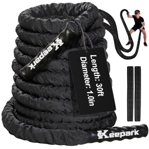 Battle Rope for Home Gym – 1 Inch 30FT Heavy Exercise Rope with Wear-Resistant Nylon Sleeve & Anchor Strap