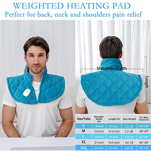 Electric Heating Pad for Neck and Shoulders, Shoulder Heating Pads, Weighted Neck Heating Pad for Pain Relief, 6 Heat Settings Far Infrared Heated Pad with Auto Off (Blue L) - view 6