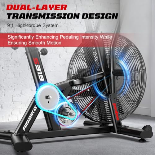 Air-Resistance Exercise Fan Bike, Air Bike with Dual Acction Handlebars&Dual-Layer Transmission System, Stationary Bike with APP Connection for Home Gym HIIT Cardio Full Body Workout - view 4