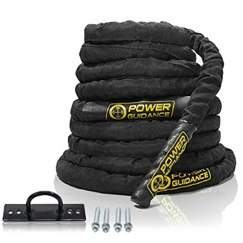 Battle Rope, 1.5/2 Inch Diameter Poly Dacron 30, 40, 50Ft Length Exercise Equipment for Home Gym & Outdoor Workout, Battle Rope Anchor Included…