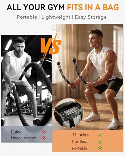 Weighted Ropeless Battle Ropes – Cordless Battle Ropes, Portable & Quiet Home Gym Workout Equipment | Low-Impact HIIT & Strength Training for Men & Women | Includes Workout Poster-Black - view 6