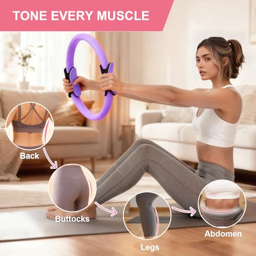 Pilates Ring and Ball Set for Women, Home Workout Pilates Kit, Magic Circle Hoop with 5 Resistance Bands, Pilates Equipment Fitness Essentials Starter Set Accessories - view 6