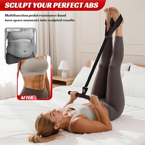 Multifunction Pedal Resistance Band with Handle, 50LBS Foot Pedal Resistance Bands for Core/ABS, Arm, Waist, Abdomen, Leg Workout, Portable Sit Up Exercise Equipment for Women - view 3