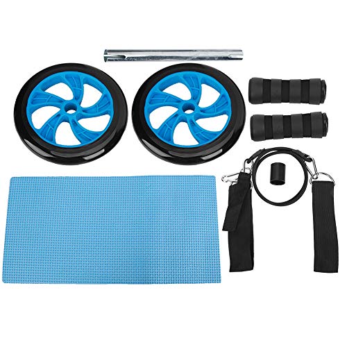 Fitness Roller Abdominal Exerciser with Pull Strap, Ergonomic Foam Handle Core Workout Equipment, Thickened Steel Pipe and PU Wheel for Home Gym Travel Use