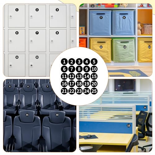 1-25 Consecutive Number Stickers, 5 Sheets 1.2 Inch Self-Adhesive Small Circle Vinyl Numbered Decal Labels Waterproof for Fitness Equipment Inventory Storage Boxes Toolbox Lockers(Black) - view 7