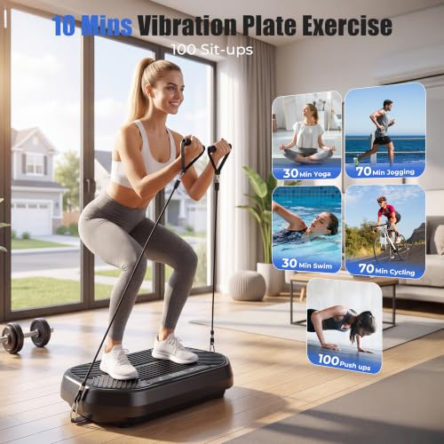 Vibration Plate Exercise Machine - Curved Vibrating Board for Lymphatic Drainage Fitness Platform Workout Full Body Shake Plates Weight Loss with Bluetooth Resistance Bands Black Home - view 2