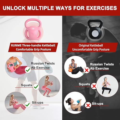 3 Handle Kettlebells Weight - Weight for Women Options 5, 10, 15 and 20 LB for Russian Twists AB Exercise, Weightlifting and Core Fitness Exercise Home Gym [Single in Sold] - view 4