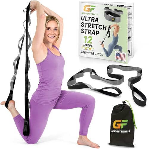 Physical Therapy Yoga Stretch Strap with 12 Loops, 1.5 Inch Wide, 8 Ft Long