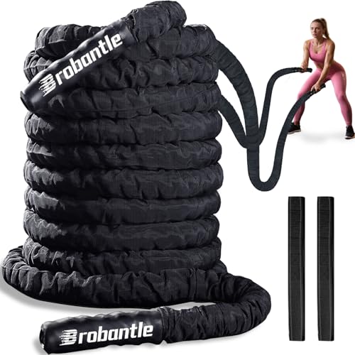Battle Rope 1.5 Inch Diameter,Black 30FT Exercise Workout Ropes for Home Gym Heavy Weighted Training Rope for Working Out