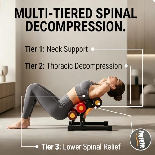 Mini Inversion Table with Rollers for Back Pain Relief Easy to Assemble Back Extension Machine with 297LBS Weight Capacity Spinal Decompression Table for Home Gym Red - view 3