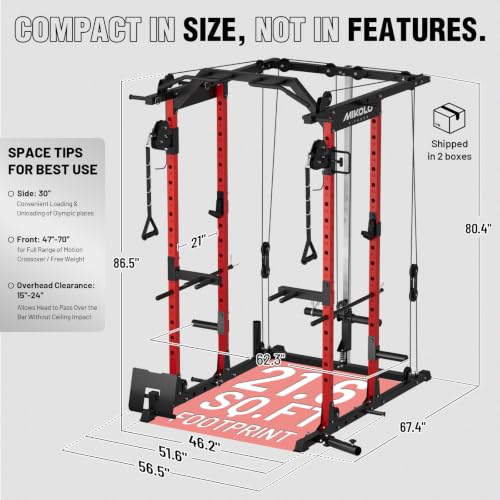 Power Cage, Power Rack with Cable Crossover System, 1500LBS Squat Rack with LAT Pull Down System, Workout Cage with Pulley System for Fitness Home Gym - view 7