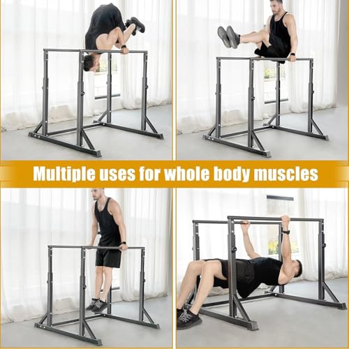 Dip Bar, Heavy Duty Dip Station with 7 Height Levels, 800lbs Adjustable Parallel Bars for Tricep Dips Pull-Ups L-Sits Calisthenics Exercises Strength Training for Home Gym Outdoor - view 6
