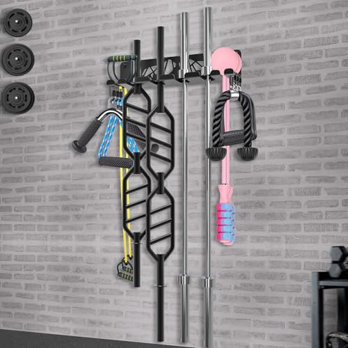 Versatile Wall Mounted Barbell Holder with Hooks Storage Rack for Barbell Bars Holds Under 33mm Bar Size and Fitness Accessories Space-Efficient Gym Organization for Home & Commercial Use - view 6