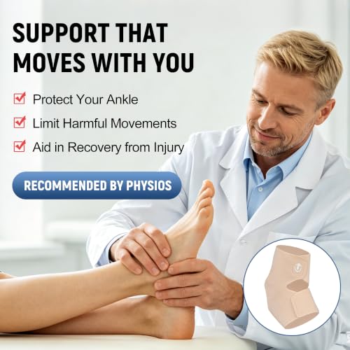 Ankle Brace Compression Sleeve 2 Pack for Women & Men, Fully Openable Wrap Support with Adjustable Strap, Breathable Open-Heel Design for Plantar Fasciitis, Sprained Ankle, Achilles Tendonitis, Sports & Daily Use Beige Medium - view 5