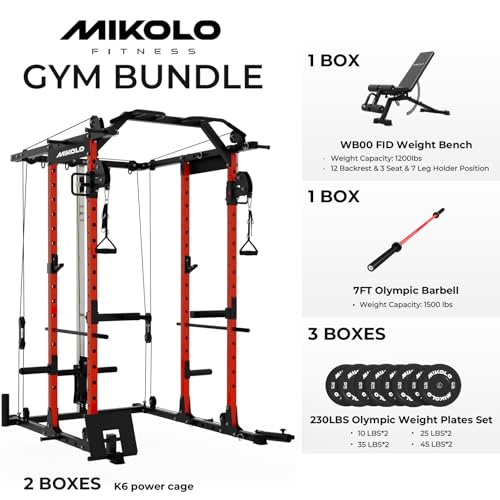 Power Cage, Power Rack with Cable Crossover System, 1500LBS Squat Rack with LAT Pull Down System, Workout Cage with Pulley System for Fitness Home Gym - view 2