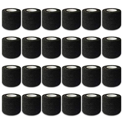 Tattoo Grip Cover Wrap - 24Pcs 2" x 5 Yards Disposable Cohesive Tattoo Grip Tape Wrap Black Elastic Bandage Rolls Self-Adherent Tape for Tattoo Machine Grip Tube, Sports Tape