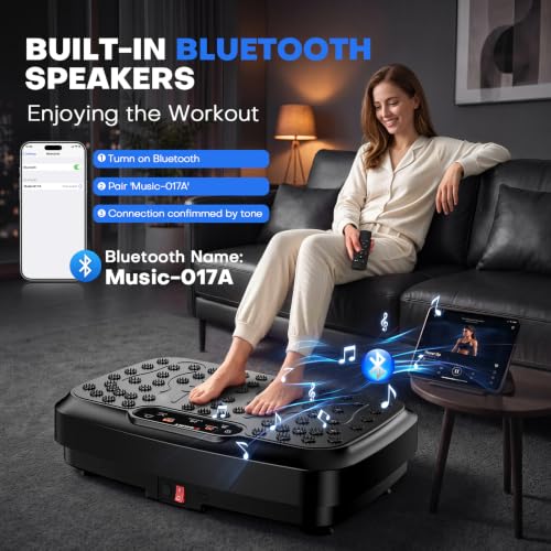 Vibration Plate for Lymphatic Drainage with 7 Modes, Vibration Plate Exercise Machine, Powerful 150W Motor, Speaker with Music, Full Body Workout with 199 Speeds for Women Men, 450 Lbs Capacity - view 4