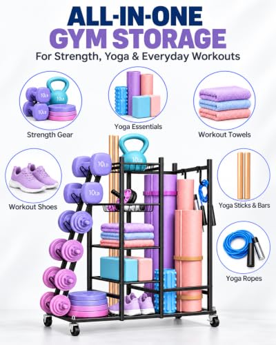 Home Gym Storage Rack with Wheels, Dumbbell Rack & Yoga Mat Organizer - view 2