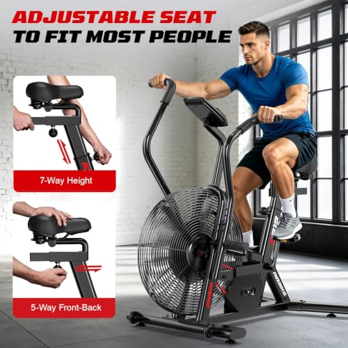 Air-Resistance Exercise Fan Bike, Air Bike with Dual Acction Handlebars&Dual-Layer Transmission System, Stationary Bike with APP Connection for Home Gym HIIT Cardio Full Body Workout - view 5