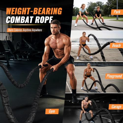 Battle Rope for Home Gym – 1 Inch 30FT Heavy Exercise Rope with Wear-Resistant Nylon Sleeve & Anchor Strap - view 5
