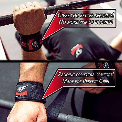 Premium Wrist Weightlifting Straps Pair + Wrist Wraps Pair + Carry Bag, Perfect Weight Lifting Bundle, Heavy Duty Made for Deadlifts, Gym, Powerlifting, Strong Grip Support - For Men and Women - view 2