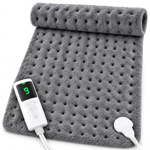 Heating Pad for Back, 17 x 33 in, 9 Heat Settings, 4 Timers, Gray