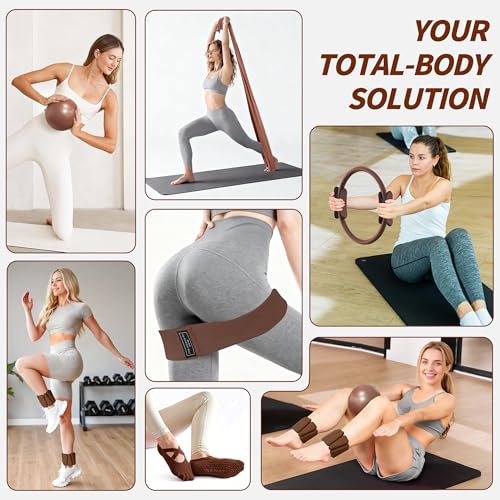 Pilates Kit, Home Pilates Workout Kit for Women, Pilates Equipment with 14.5"" Pilates Ring and Ball, Resistance Bands, Ankle Weights, Sliders & Grip Socks for Home Workouts - view 2