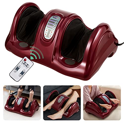Shiatsu Foot Massager Machine, Deep Kneading Rolling Massage for Feet, Leg Calf Ankle, Electric Massager w/Remote, 4 Massage Modes, Burgundy