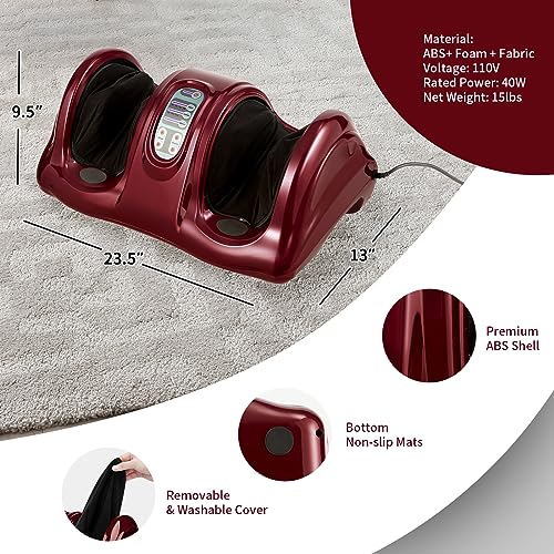 Shiatsu Foot Massager Machine, Deep Kneading Rolling Massage for Feet, Leg Calf Ankle, Electric Massager w/Remote, 4 Massage Modes, Burgundy - view 6
