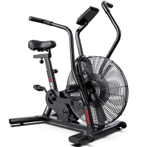 Air-Resistance Exercise Fan Bike, Air Bike with Dual Acction Handlebars&Dual-Layer Transmission System, Stationary Bike with APP Connection for Home Gym HIIT Cardio Full Body Workout