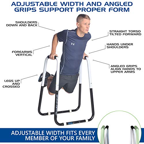 Dip Bar Fitness Station - Adjustable Width Folding Dip Stand with Angled Grips, Stable Leveling and Easy Storage - view 5