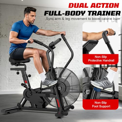 Air-Resistance Exercise Fan Bike, Air Bike with Dual Acction Handlebars&Dual-Layer Transmission System, Stationary Bike with APP Connection for Home Gym HIIT Cardio Full Body Workout - view 3