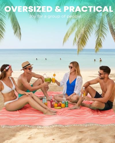 2 Packs Turkish Beach Towel Jumbo Extra Large XL XXL Big Oversized Giant Huge Thin Outdoor Picnic Accessories Airplane Travel Essentials Camping Gears Must Haves Yard Yoga Mat Coral - view 2