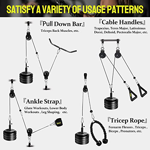 Weight Cable Pulley System Gym, Upgraded Fitness LAT and Lift Pulley System Attachments for LAT Pull Down, Biceps Curl Workout, Tricep, Home Gym Gravity Pulley System Set. - view 2