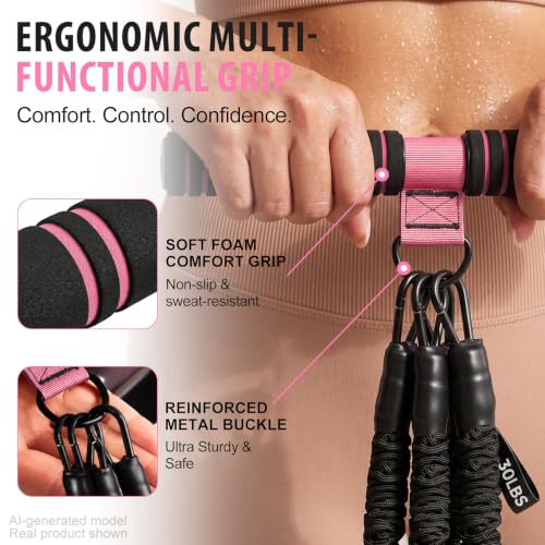 Adjustable Foot Pedal Resistance Band with Handle, Multifunction AB/Core Workout Equipment for Women, 3-in-1 Exercise Bands for Working Out, 30-90lbs Heavy Duty Home Gym Yoga Fitness Equipment - view 3