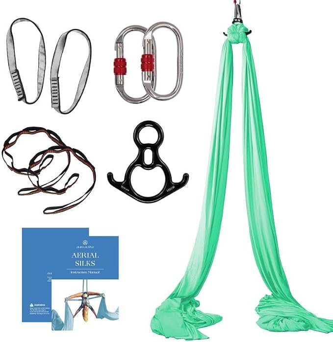 Aerial silks starter kit, 9 yards, aerial yoga hammock, hardware | knitted fabric with pose guide, for aerial yoga, gymnastics, silk swing, stretching and home gym use, suitable for all levels - view 2
