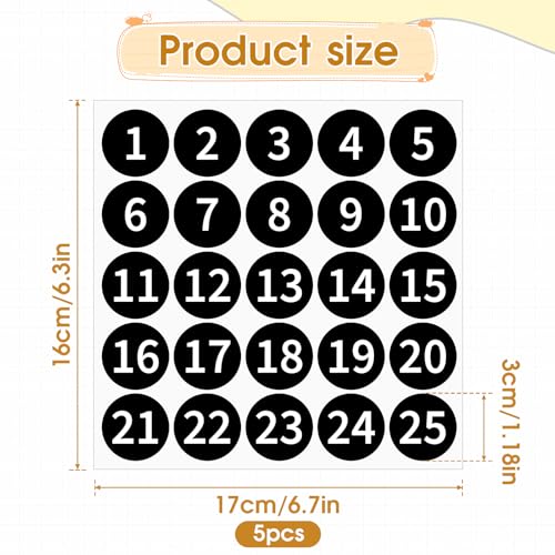 1-25 Consecutive Number Stickers, 5 Sheets 1.2 Inch Self-Adhesive Small Circle Vinyl Numbered Decal Labels Waterproof for Fitness Equipment Inventory Storage Boxes Toolbox Lockers(Black) - view 2