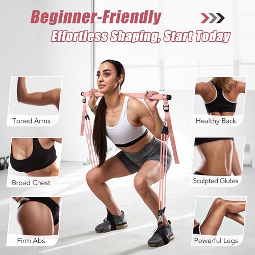 Upgraded Pilates Bar Kit with Resistance Bands Natural Latex for Women & Men, Heavy-Duty Stainless Steel Multifunctional Yoga Pilates Stick for Home Gym Exercise Fitness Equipment Full-Body Workouts - view 4