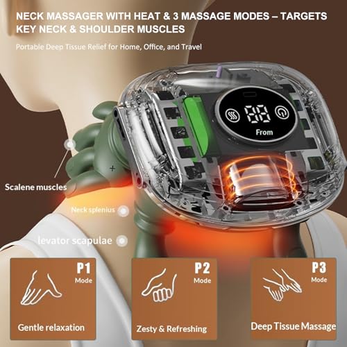 Neck Massager with Heat, Bionic Shiatsu Neck and Shoulder Massager with 4D Kneading Fingers, LCD Display & Adjustable Intensity, Heated Neck Massage Device Simulates Real Palm to Relax Muscle Tension - view 2