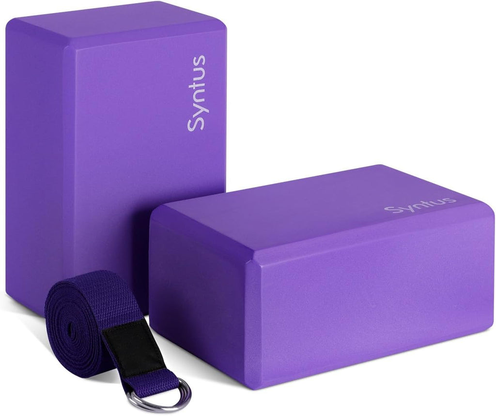 Yoga Block and Yoga Strap Set, Soft Non-Slip Yoga Blocks 9×6×4 inches, 8FT Metal D-Ring Strap for Yoga, General Fitness, Pilates, Stretching and Toning