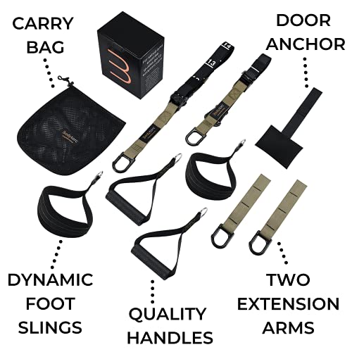Suspension Trainer, Bodyweight Training Straps for Full Body Workouts at Home, Includes Door Anchor, Extension Arms and Advanced Foot Straps. Green - view 5