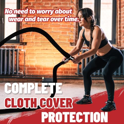 Fitness Battle Rope, 30ft Length, 1.5"" Diameter, Battle Rope with Cloth Sleeve-Heavy Ropes for Home Gym and Workout,Power Rope for Fitness, Black Green Blue, JS010001-Z - view 2