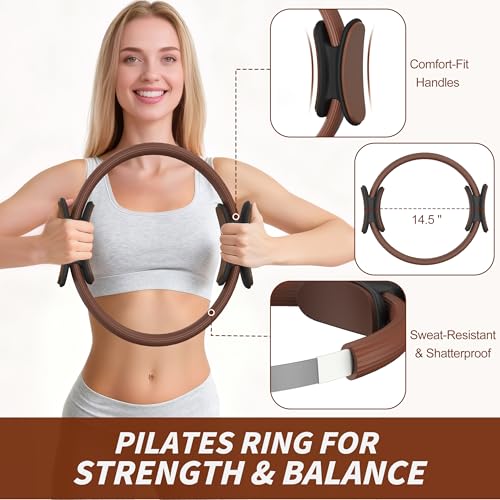 Pilates Kit, Home Pilates Workout Kit for Women, Pilates Equipment with 14.5"" Pilates Ring and Ball, Resistance Bands, Ankle Weights, Sliders & Grip Socks for Home Workouts - view 3
