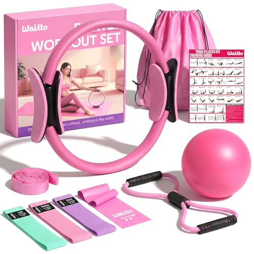 Home Pilates Kit for Women,Pilates Ring Set with Magic Circle,Resistance Bands,Figure 8 Workout Bands,Mini Ball, Compact Toning Fitness Essentials Starter Set Accessories Gift