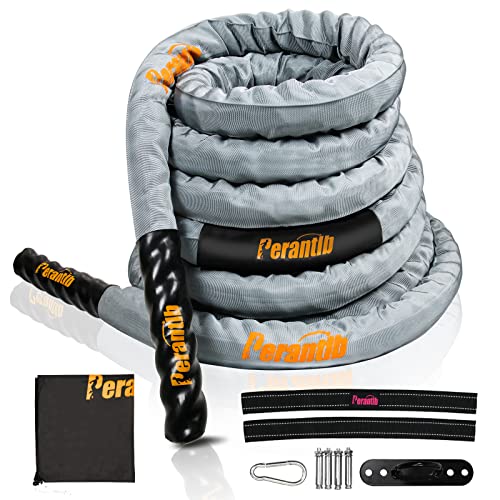 Poly Battle Rope with Cloth Sleeve -1.25/1.5/2 Inch Diameter 30' 40' 50' Lengths -Gym Muscle Toning Metabolic Workout Fitness, Battle Ropes for Home Gym