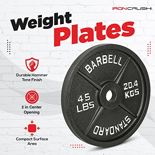 Cast Iron Olympic Weight Plates – Free Weights with 2-inch Hole & Anti-Rust Hammertone Finish - Ideal for Strength Training, Crossfit Equipment & Home Gym Set – Sold in Pairs - 2.5LB–45LB - view 2