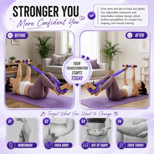 Multifunction Pedal Resistance Band Set with Handles, 4 Tube System 3x30LB + 1x20LB, 5 Loop Bands, Home Workout Kit for Legs, Glutes, Core & Pilates, Gift for Women - view 4