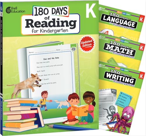 180 Days: Grade K Bundle Enhance Kindergarten Learning with 180 Days of Practice 4 Book Bundle: Daily Reading, Writing, Grammar, and Math Practice Sheets with Assessments