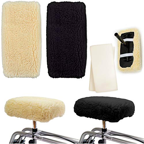 Knee Walker Cushion Covers 2 Pack for Knee Scooter for Injured Leg Universal Knee Scooter Pad Cover Faux Sheep Skin Knee Walker Seat Pads Covers for Rolling Scooter Includes 2 Extra Foam Inserts